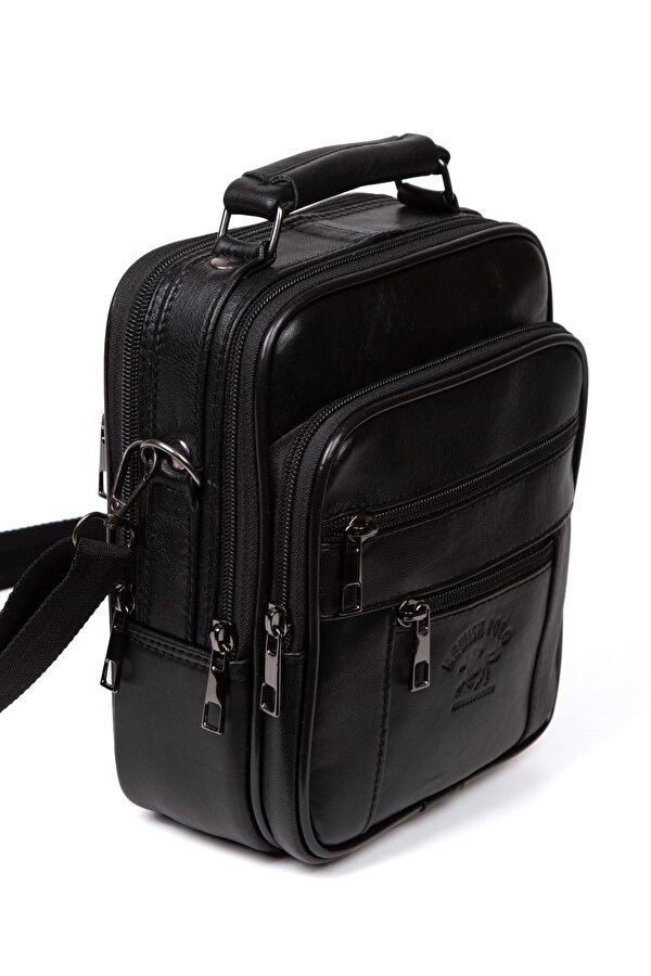 %100 Hakiki Deri Siyah Çelik Kasalı El Ve Omuz Çanta Orta Boy