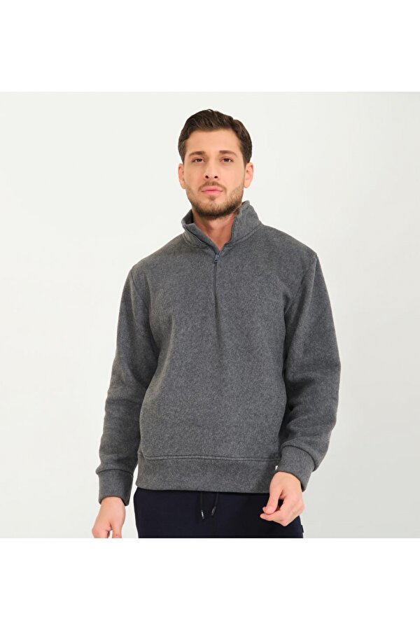 Vanir Basic Yarım Fermuarlı Polar Sweatshirt Gri