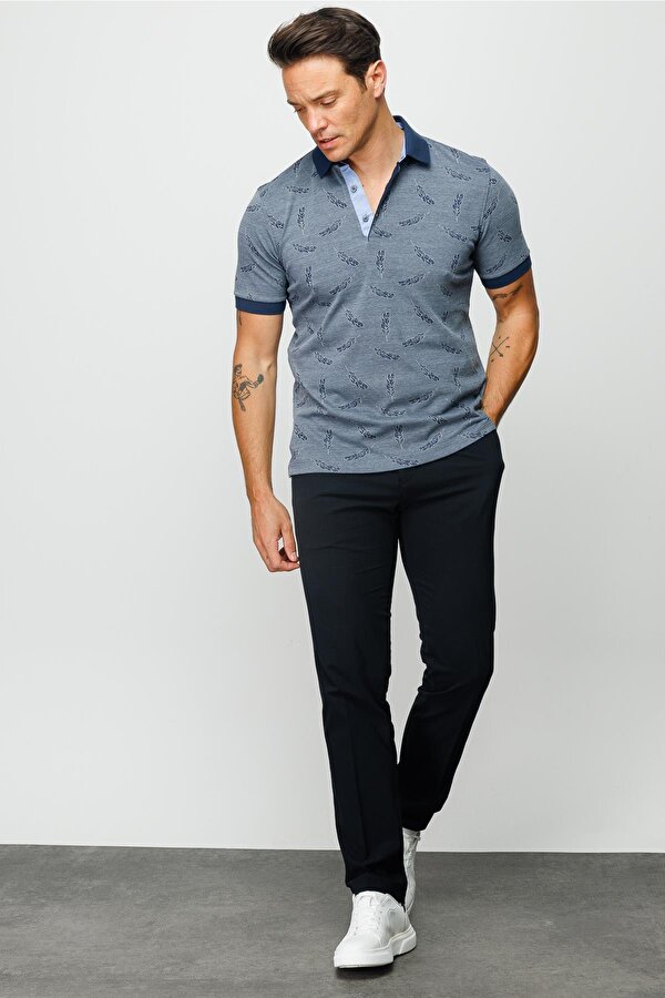 Erkek Polo Yaka Tüy Desenli T-Shirt 23825 Füme
