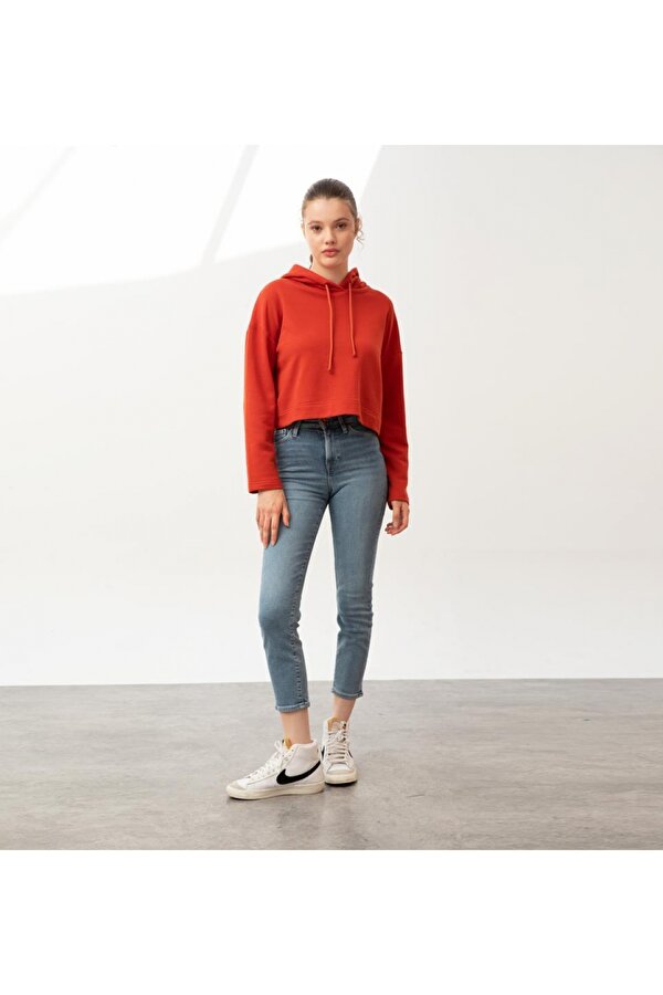 Bolthor Kapüşonlu Crop Sweatshirt Kiremit