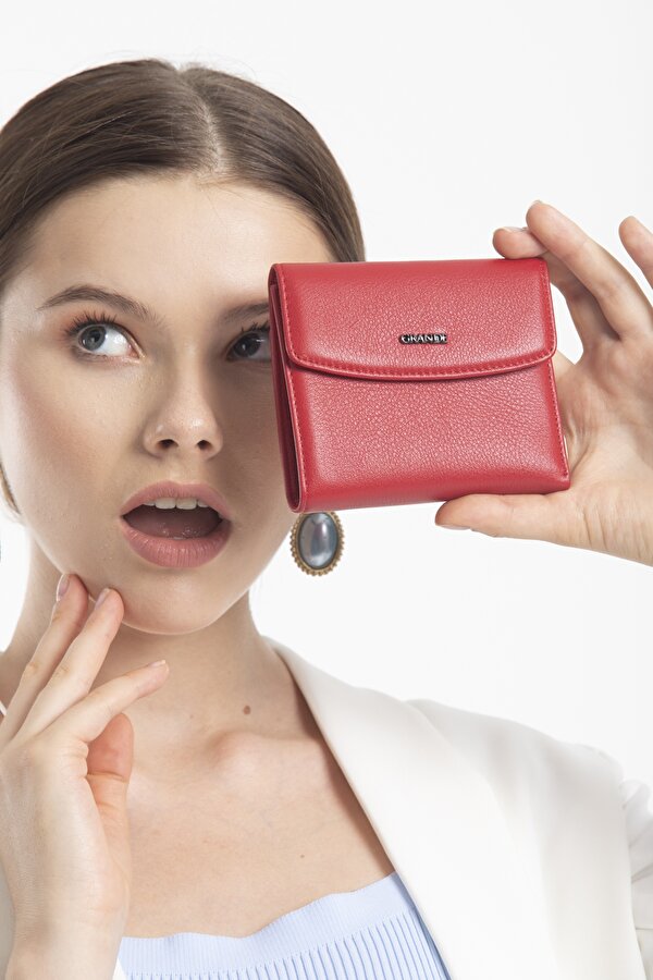 2614 Hakiki Deri kadın cüzdan çok bölmeli şık tasarım KIRMIZI