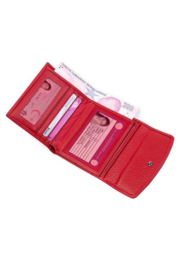 2614 Hakiki Deri kadın cüzdan çok bölmeli şık tasarım KIRMIZI