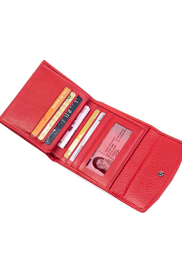 2614 Hakiki Deri kadın cüzdan çok bölmeli şık tasarım KIRMIZI