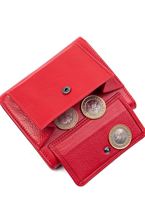 2614 Hakiki Deri kadın cüzdan çok bölmeli şık tasarım KIRMIZI