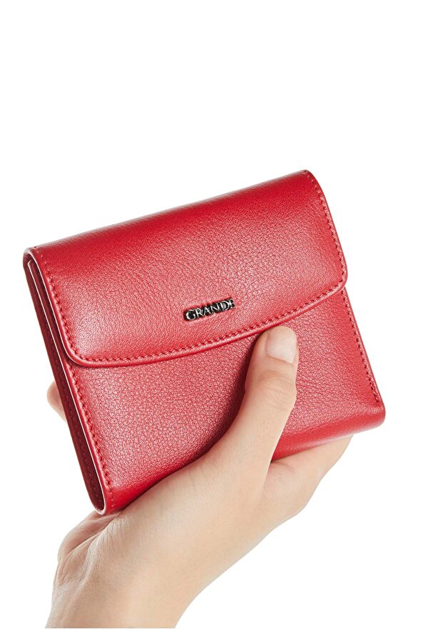 2614 Hakiki Deri kadın cüzdan çok bölmeli şık tasarım KIRMIZI