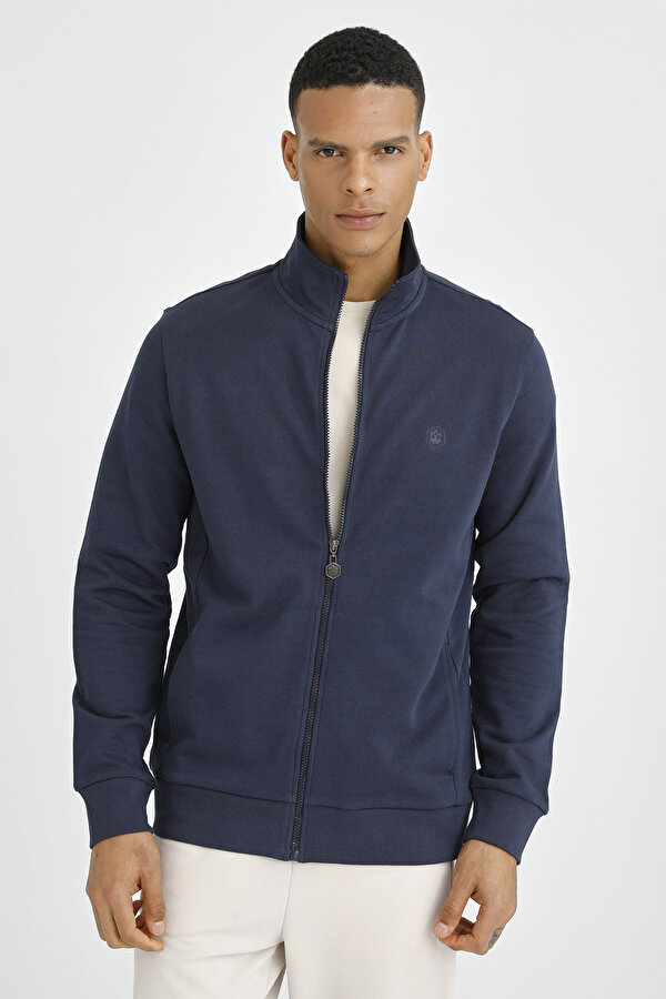 FULL ZIP SWEATSHIRT BASIC NAVY BLUE Man Sweatshirt