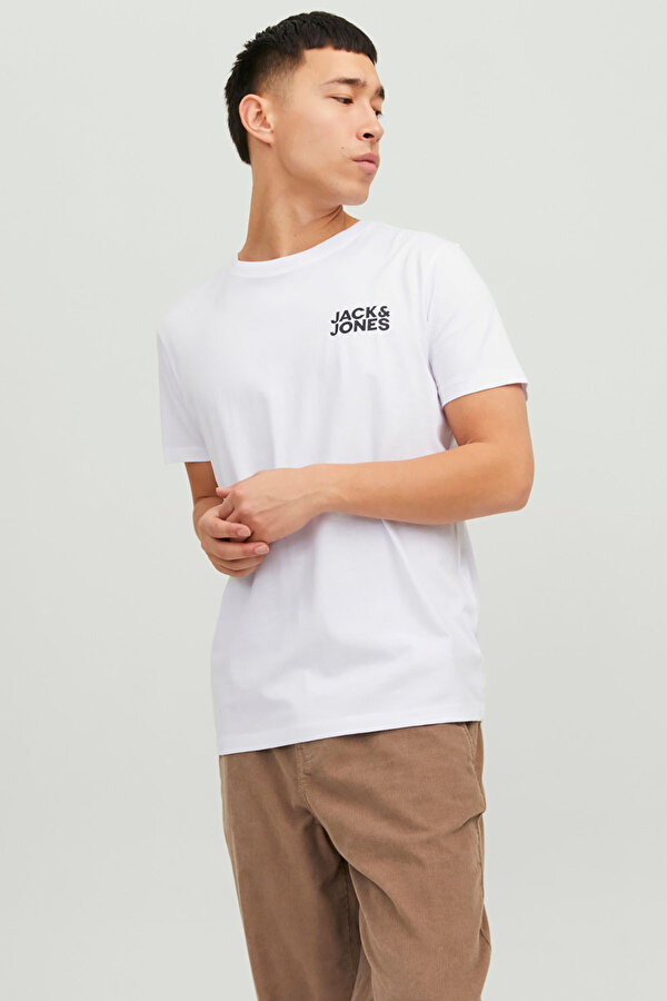 Erkek Jjecorp Baskı Detaylı Bisiklet Yaka T-Shirt 12151955 Kırık Beyaz
