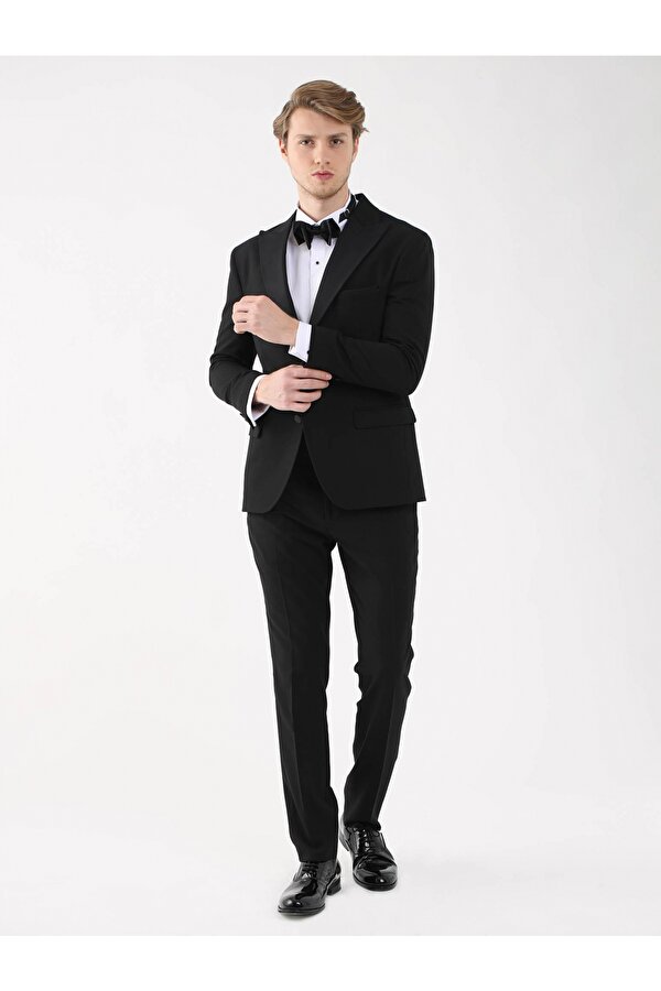 Siyah Erkek Slim Fit Düz Sivri Yaka Smokin Takım - 92409