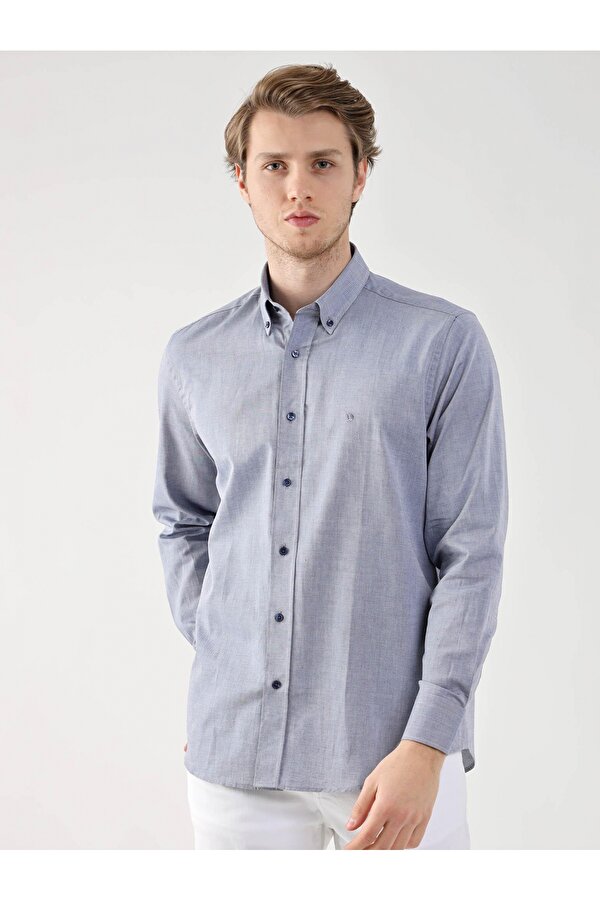 Lacivert Erkek Regular Fit Oxford Brent Düğmeli Yaka Uzun Kol Gömlek - 94842