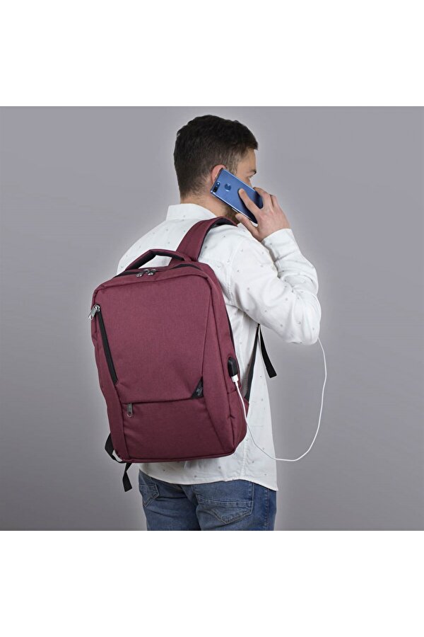 Smart Bag Active Usb Şarj Girişli Slim Notebook Sırt Çantası Bordo