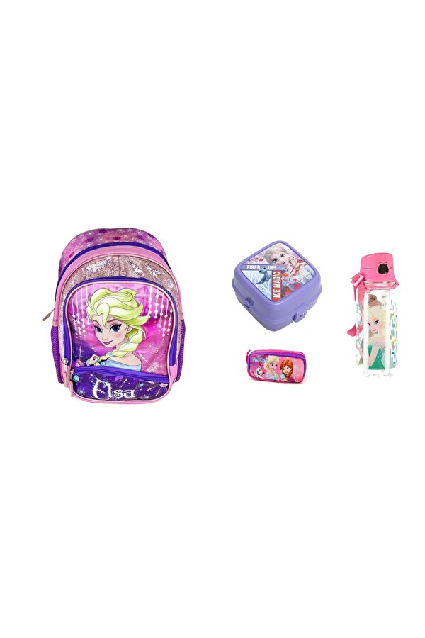 Disney  Elsa Simli Üç Bölmeli İlkokul Çantası 4 PARÇA SET