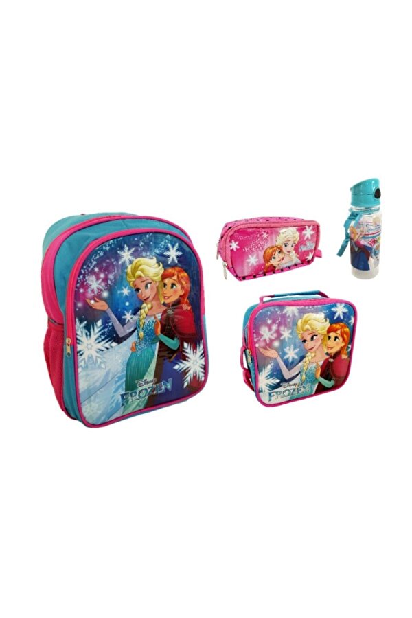 Frozen Okul Çantası Beslenme Çantası Kalemlik Matara 4 lü Set
