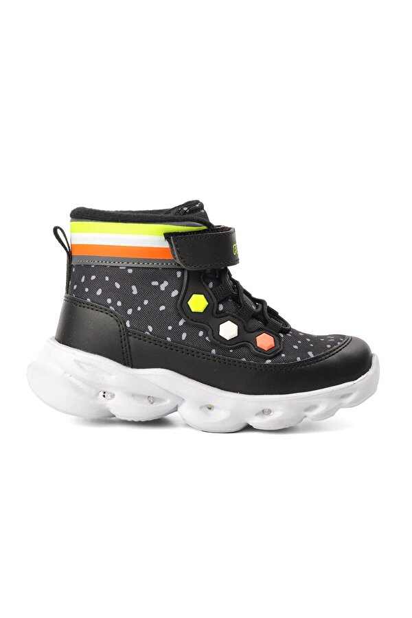 1342-P Siyah-Fosfor Sarı Kız Çocuk Sneaker Bot