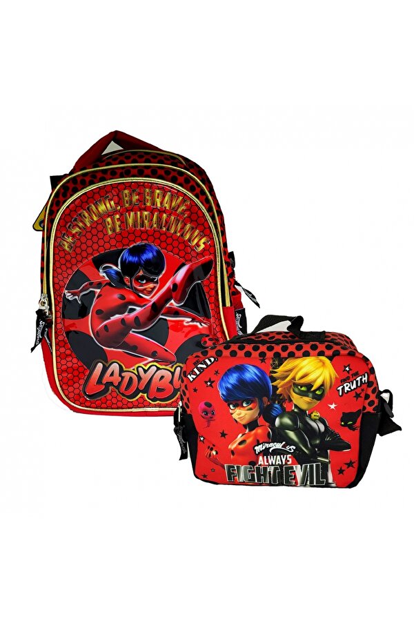 Ladybug Simli İlkokul Kız Çocuk Sırt Çantası ve Beslenme Çantası
