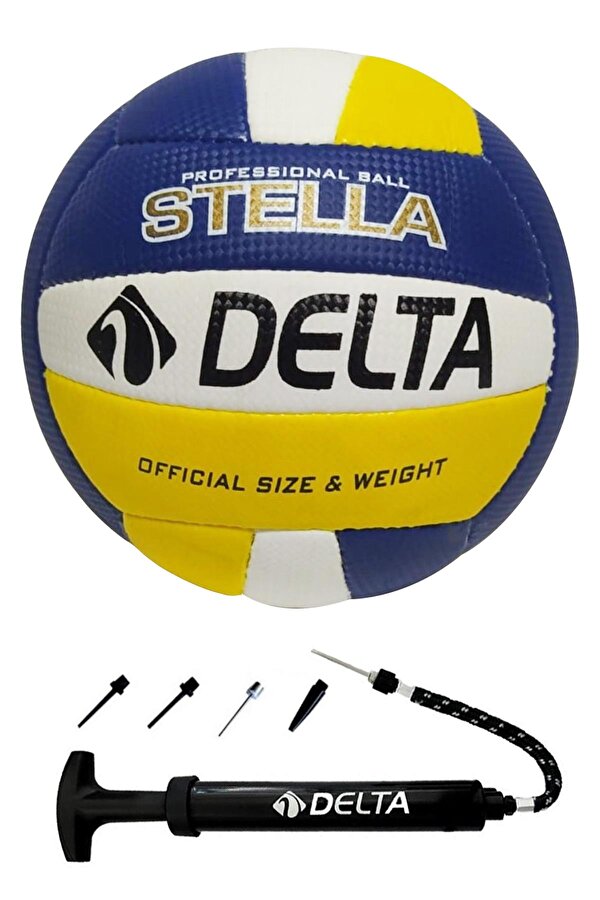 Stella Özel El Dikişli 5 Numara Voleybol Topu + Çok Fonksiyonlu Top Şişirme Pompası Seti