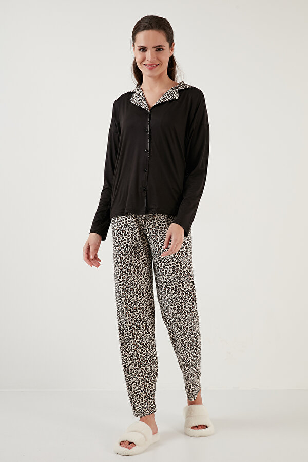 Bayan Pijama Takımı 6097520 LEOPAR-SİYAH