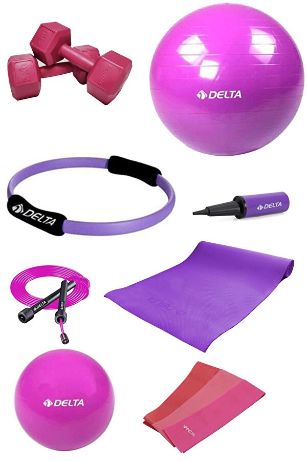 PMS 65 cm Pilates Topu Çemberi 4 mm Minder 2 kg Dambıl Seti