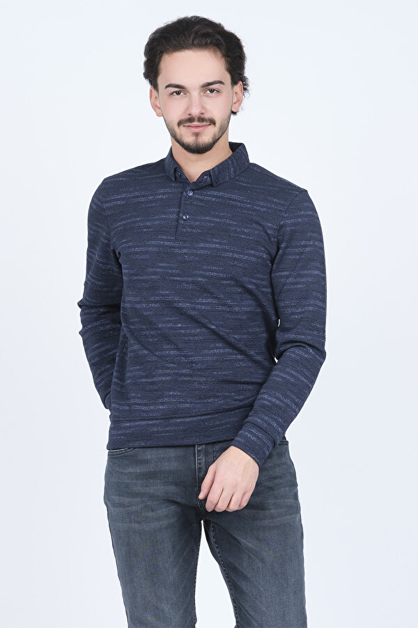 Erkek Desenli Polo Yaka Triko Sweat 6782273 Indigo