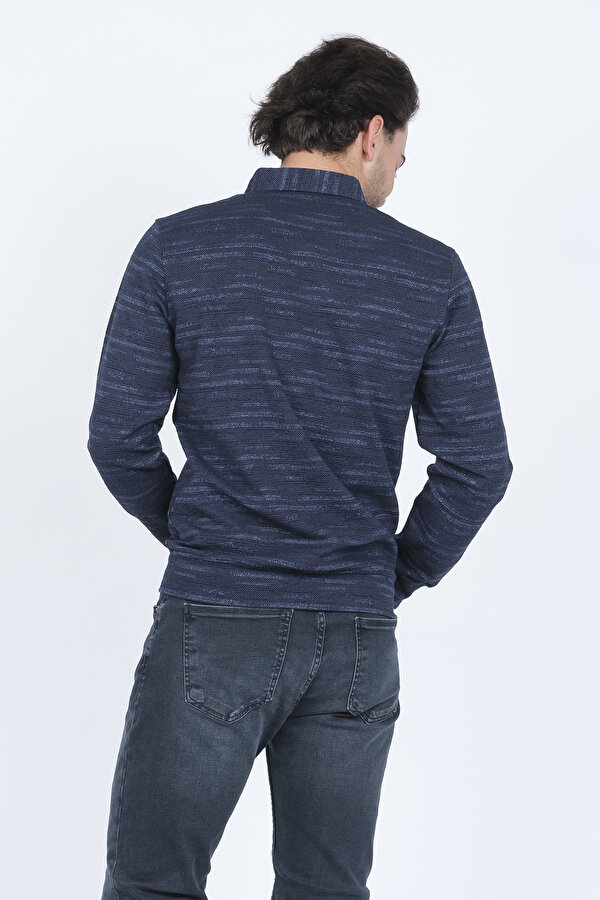 Erkek Desenli Polo Yaka Triko Sweat 6782273 Indigo