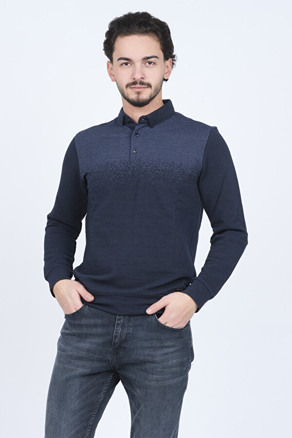 Erkek Desenli Polo Yaka Triko Sweat 6782258 Indigo