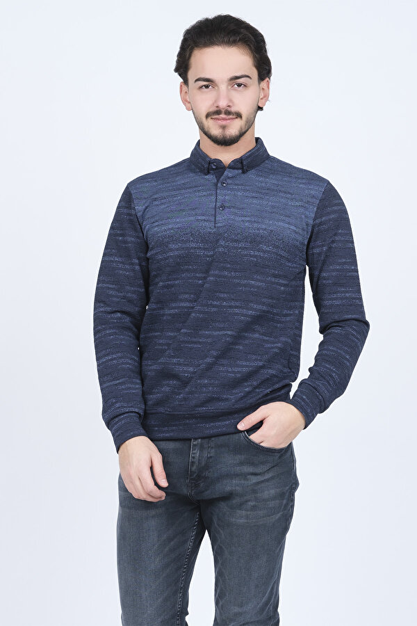 Erkek Desenli Polo Yaka Triko Sweat 6782257 Indigo