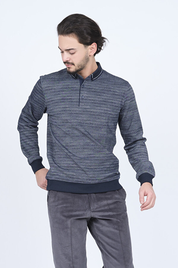 Erkek Desenli Polo Yaka Triko Sweat 6782252 Indigo