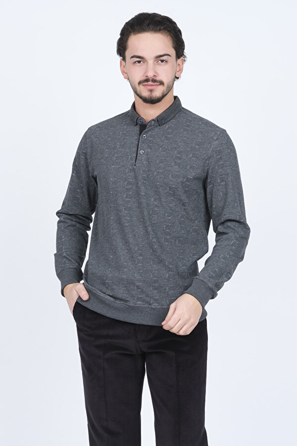 Erkek Desenli Polo Yaka Triko Sweat 6782251 Antrasit