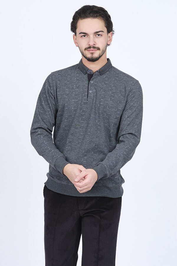 Erkek Desenli Polo Yaka Triko Sweat 6782251 Antrasit