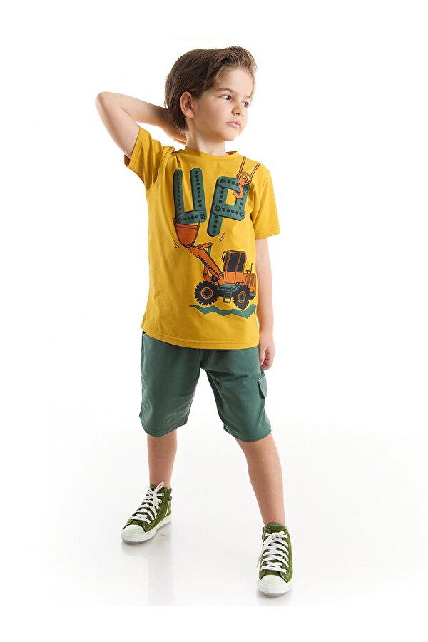 Up Kepçe Erkek Çocuk Hardal T-Shirt Haki Şort Takım