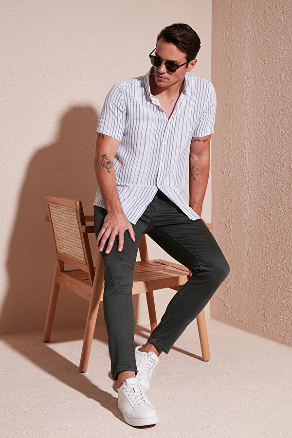 Erkek Gömlek CF23S116097 BEYAZ-YEŞİL