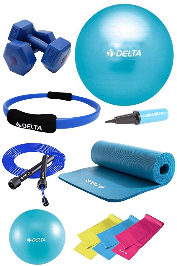 PTS 15 mm Minder 55 cm Pilates Topu Çemberi 2 kg Dambıl Seti