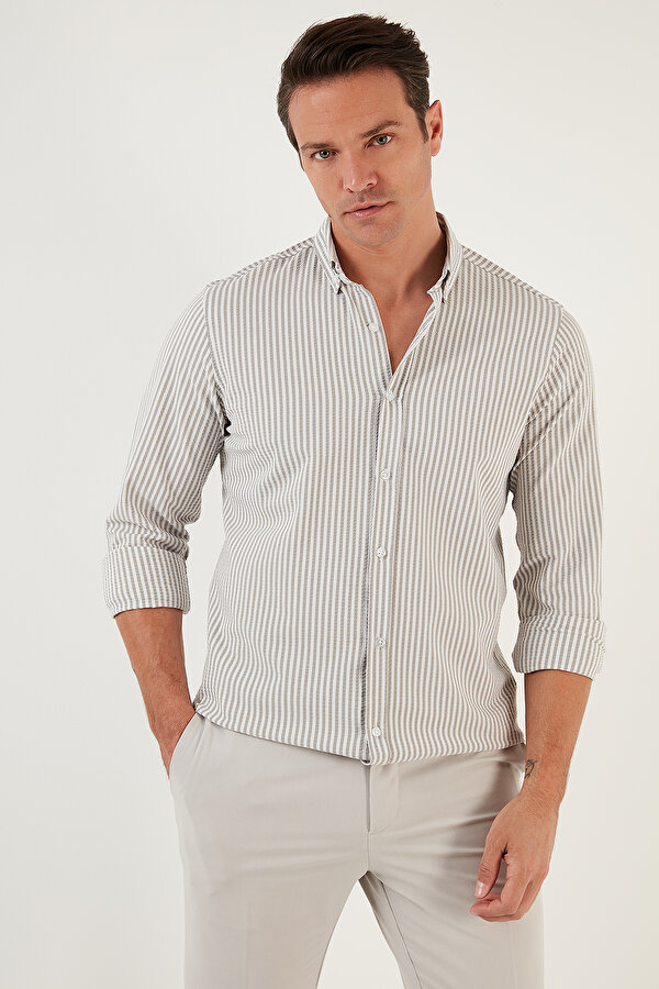 Erkek Gömlek CF23S112237 HAKİ-BEYAZ