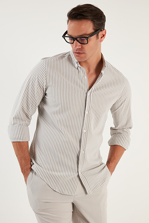 Erkek Gömlek CF23S112237 HAKİ-BEYAZ
