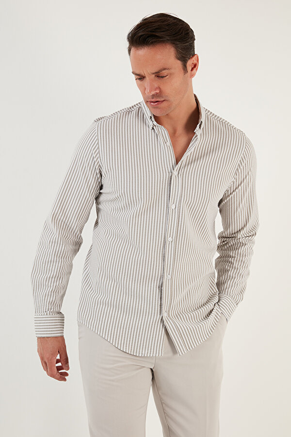 Erkek Gömlek CF23S112237 HAKİ-BEYAZ
