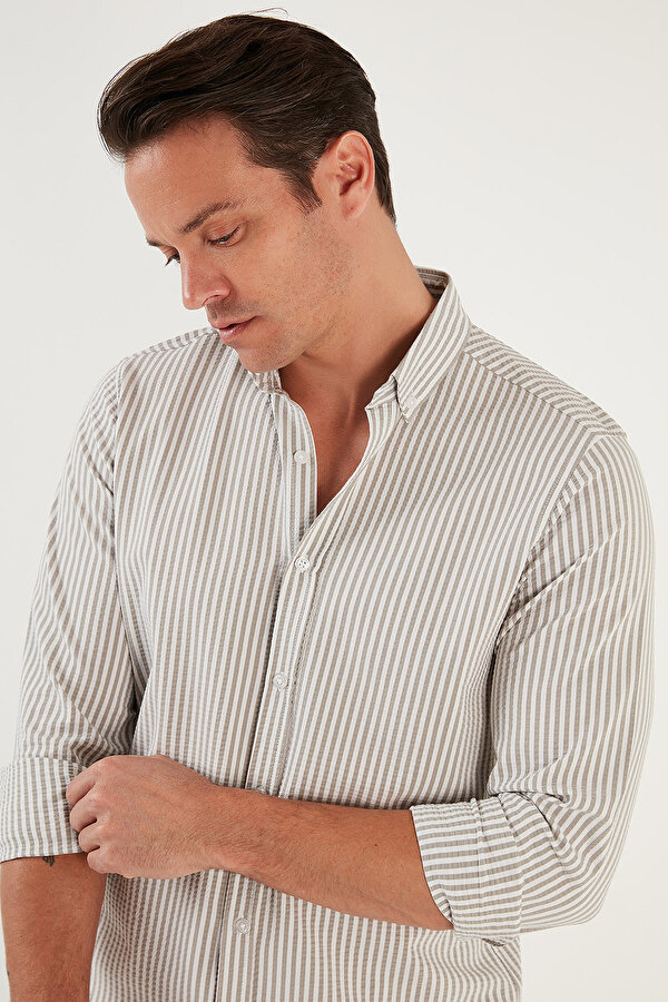 Erkek Gömlek CF23S112237 HAKİ-BEYAZ