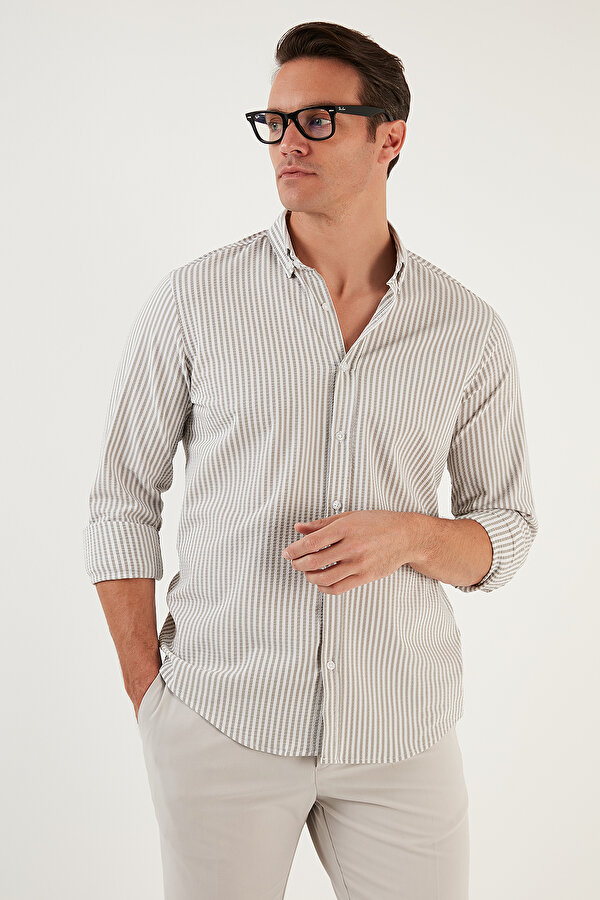Erkek Gömlek CF23S112237 HAKİ-BEYAZ
