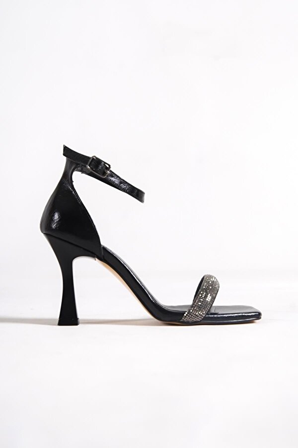 Siyah Taşlı Tek Bant Kadeh Topuklu Abiye Ayakkabı - Toffy