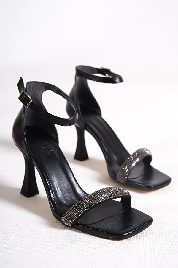 Siyah Taşlı Tek Bant Kadeh Topuklu Abiye Ayakkabı - Toffy