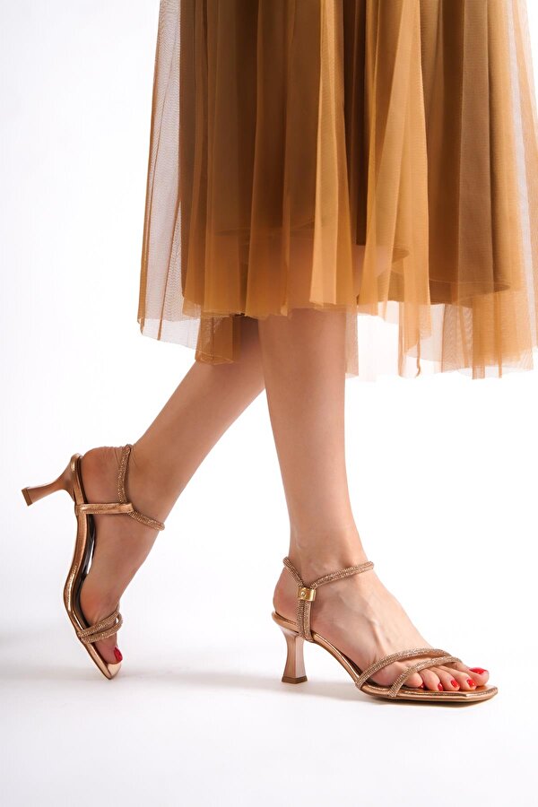 Sidney Bakır Taşlı Kısa Topuklu Abiye Ayakkabı