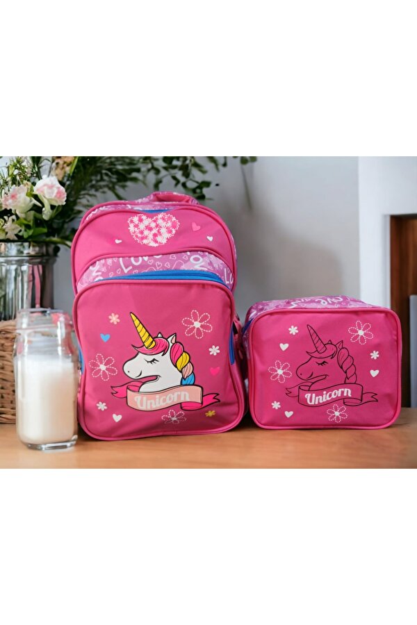 Unicorn Baskılı Kaliteli Okul Çantası Ve Beslenme Çantası