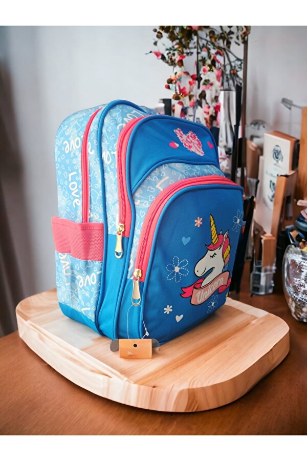 Mavi Unicorn Baskılı İlkokul Çantası Ve Beslenme Çantası