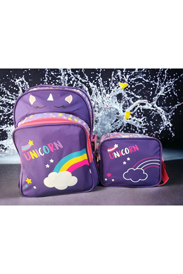 Unicorn Baskılı İlkokul Çantası ve Beslenme Çantası