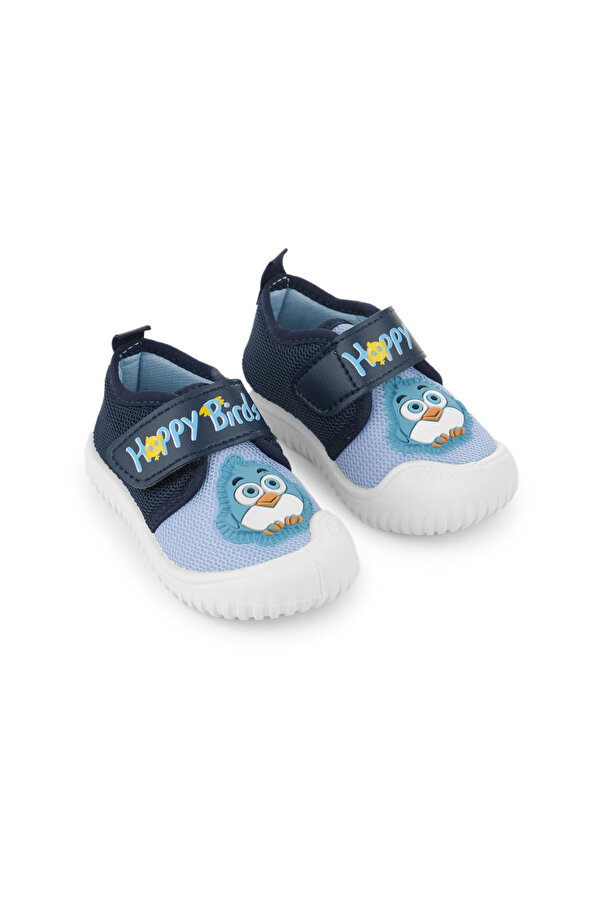Yazlık Bebe Erkek Keten Happy Bird Cırt Cırtlı Ayarlanabilir Ayakkabı