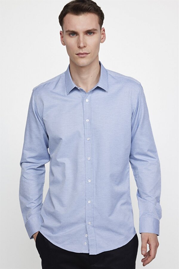 Modern Slim Fit Dar Kesim Armürlü Erkek Gömlek