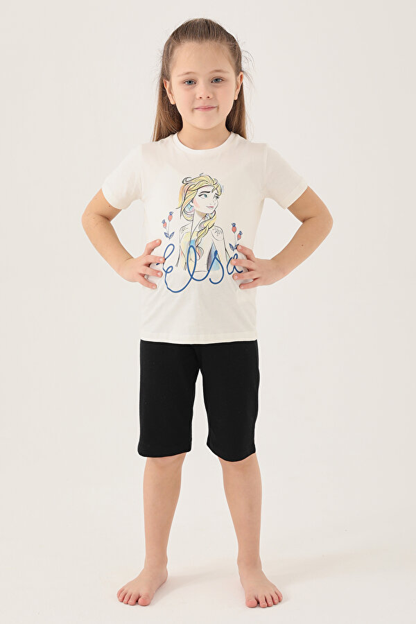 D4803-2 Kız Çocuk Kısa Kol Pijama Takım Krem