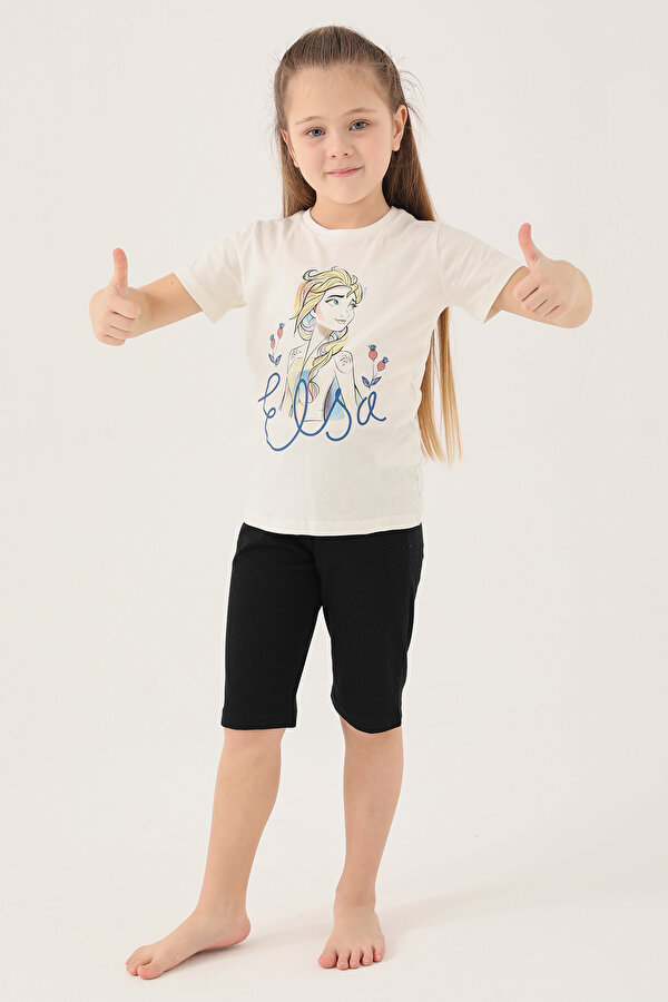 D4803-2 Kız Çocuk Kısa Kol Pijama Takım Krem