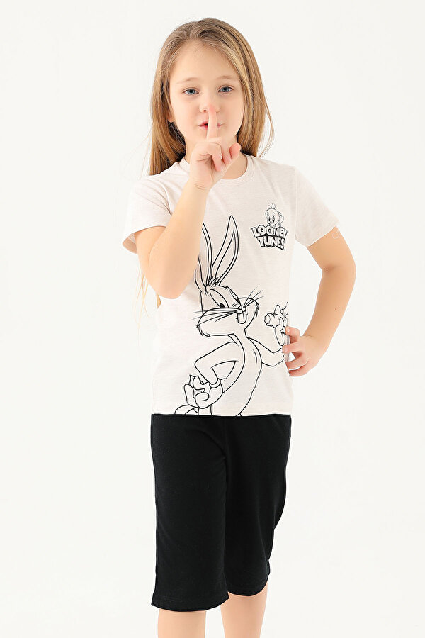 L1588-2 Kız Çocuk T-Shirt Krem Melanj