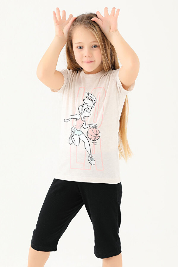 L1590-2 Kız Çocuk T-Shirt Krem Melanj