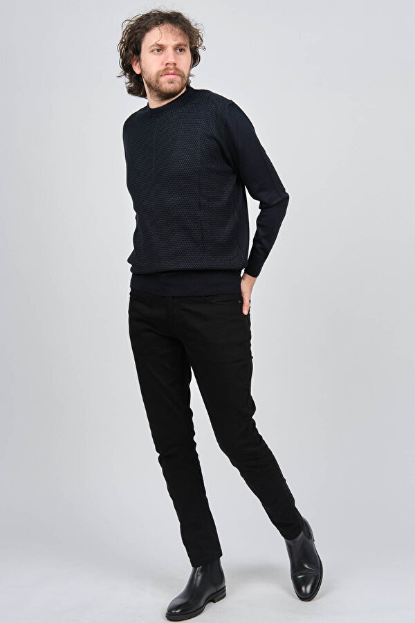 Erkek Bisiklet Yaka Desenli Yün Kazak 4537063 Laci-Yeşil