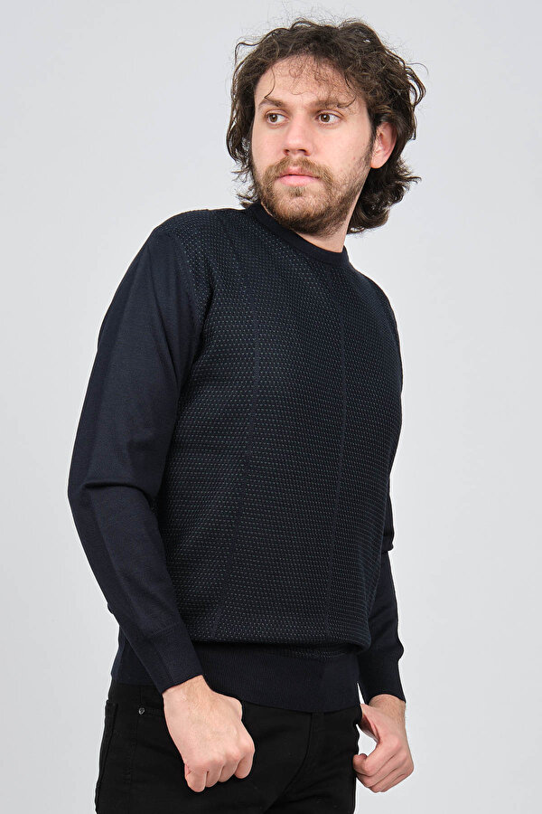 Erkek Bisiklet Yaka Desenli Yün Kazak 4537063 Laci-Yeşil